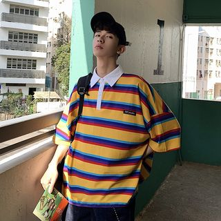 MOWAK - Oversized Striped Polo Shirt 