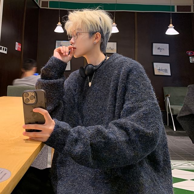 Orungeetun-Crew Neck Plain Sweater