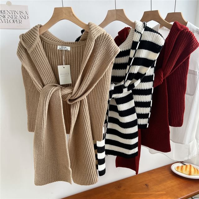 Frior-Tie-Up Knit Shawl