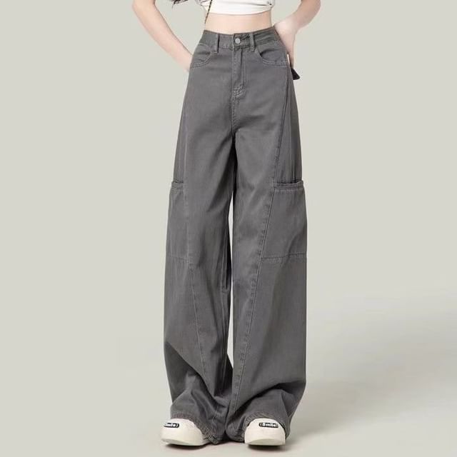 Superduper-High Rise Plain Panel Baggy Cargo Pants