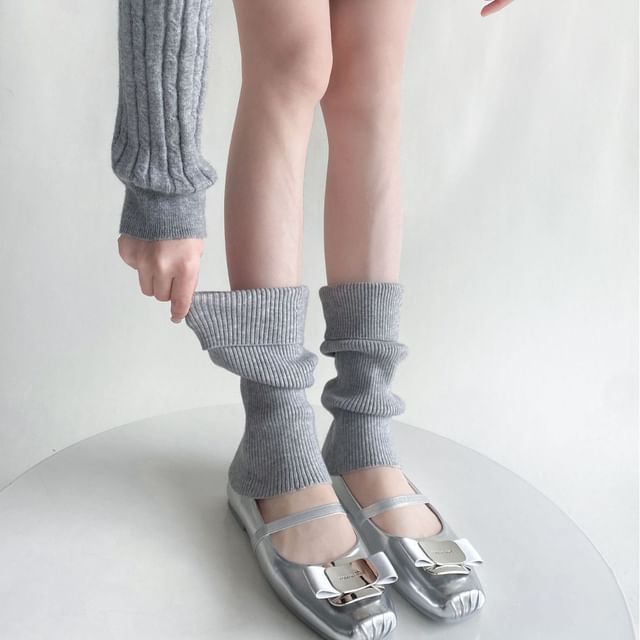 Gentiana-Plain Ribbed Knit Leg Warmers
