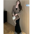 NENE - Spaghetti Strap Plain Maxi Mermaid Dress / Shawl Lapel Plain Tie ...