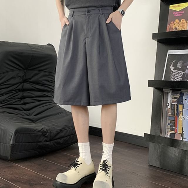 Mimiyox-Mid Rise Plain Dress Shorts