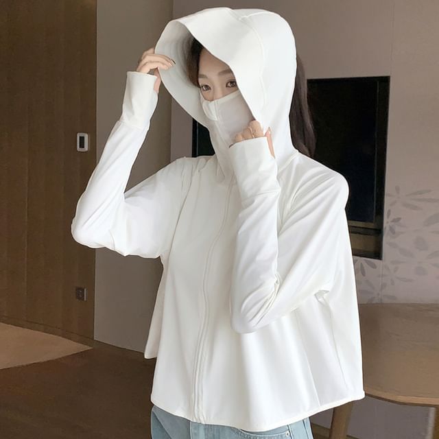 PERKARP-Hooded Plain Zip-Up Jacket