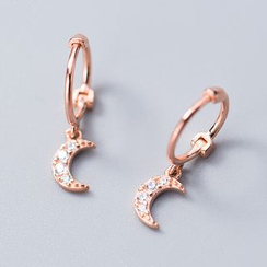 A’ROCH - 925 Sterling Silver Rhinestone Moon Huggie Earrings A’ROCH - 925 Sterling Silver Rhinestone Moon Huggie Earrings