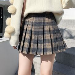 Yupina - Plaid Pleated A-Line Mini Skirt Yupina - Plaid Pleated A-Line Mini Skirt