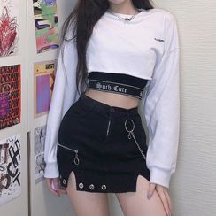 Sosana - Set: Lettering Cropped Sweatshirt + Bra Top Sosana - Set: Lettering Cropped Sweatshirt + Bra Top