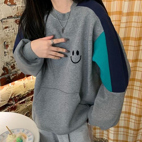 Color block smile face on sale hoodie