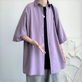 FOEV-Elbow-Sleeve Plain Shirt