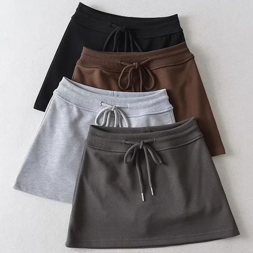 Drawstring Waist Plain Mini A-Line Skirt