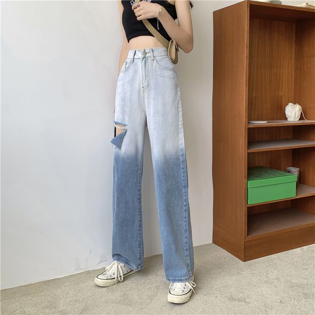 Everose-High Waist Gradient Loose Fit Jeans