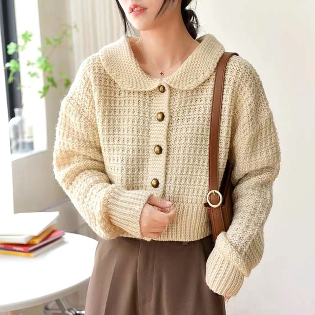 ISSOL-Collar Plain Cardigan