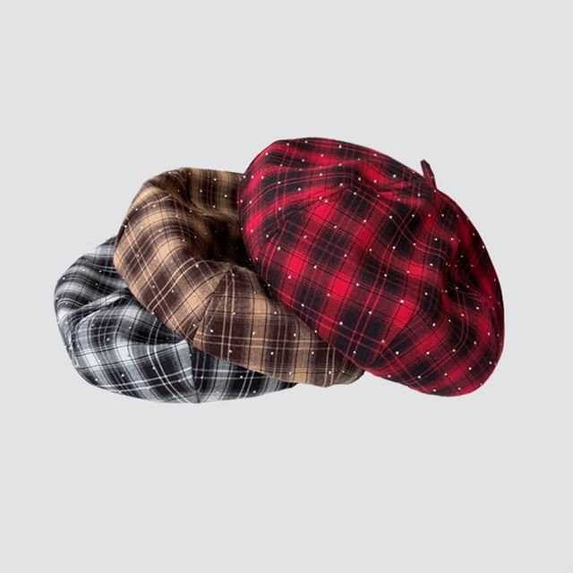 4-4 STUDIO-Plaid Beret Hat