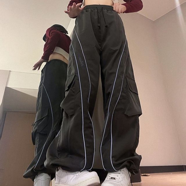 Kenning-Drawstring Waist Striped Wide Leg Cargo Pants