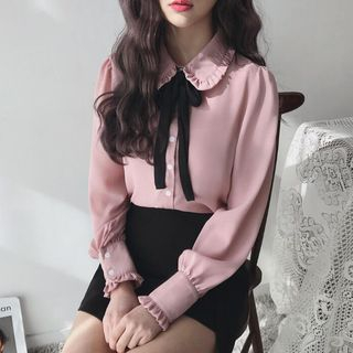 VICKIE - Frilled Peter Pan Collar Blouse | YesStyle