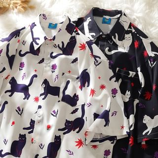 monkeira Short-Sleeve Cat Print Shirt