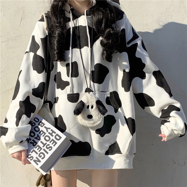 ZENME - Cow Print Oversized Hoodie | YesStyle