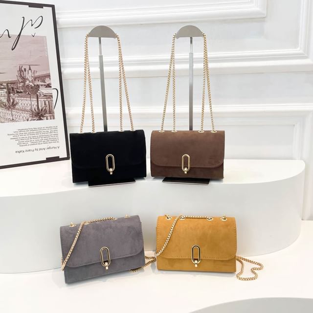 Mulgam-Chain Strap Faux Suede Satchel Bag