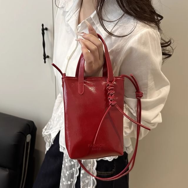 Indenis-Faux Leather Plain Crossbody Bag