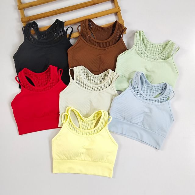 Runyz-Plain Racerback Mesh Panel Sports Bra