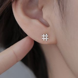 Hansha-Hashtag Rhinestone Sterling Silver Earring