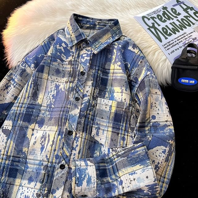 FORSETI-Long-Sleeve Plaid Button-Up Shirt