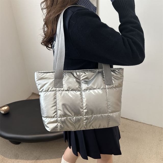 Mulgam-Plain Quilted Fabric Tote Bag