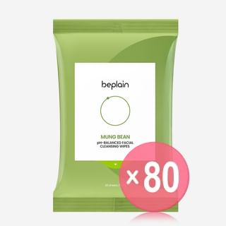 beplain - Mung Bean pH-balanced Facial Cleansing Wipes (x80) (Bulk Box)