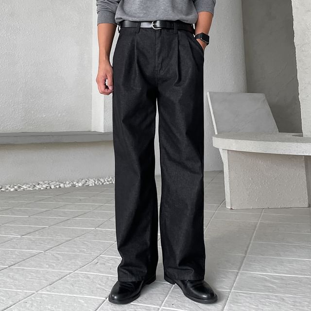 Omozando-High Waist Plain Wide Leg Jeans