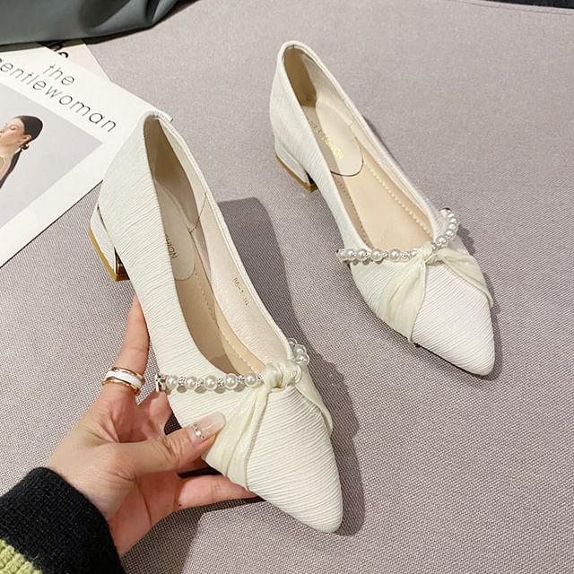 FRAISO-Pointed Toe Faux Pearl Pumps