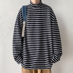 Dewblade - Long-Sleeve Striped Mock-Neck T-Shirt