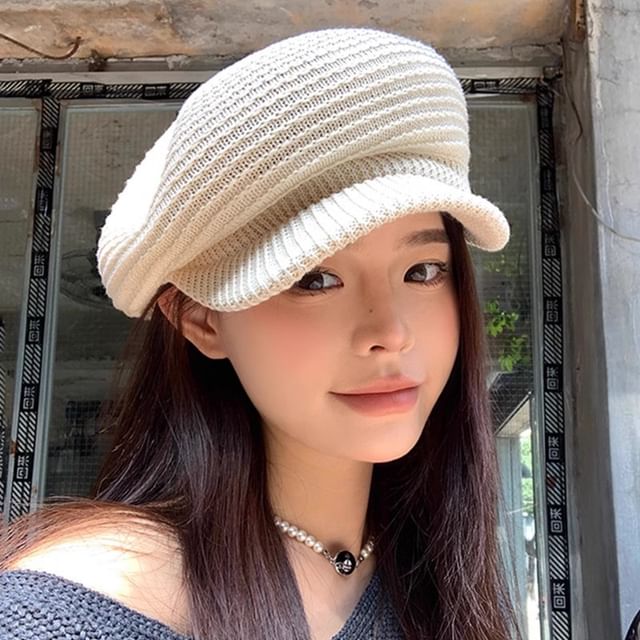 Hatrix-Plain Cable Knit Newsboy Hat