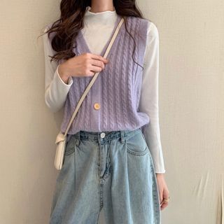Buy Shinsei - Knit Vest / Mock-Neck Long-Sleeve Top in Bulk 