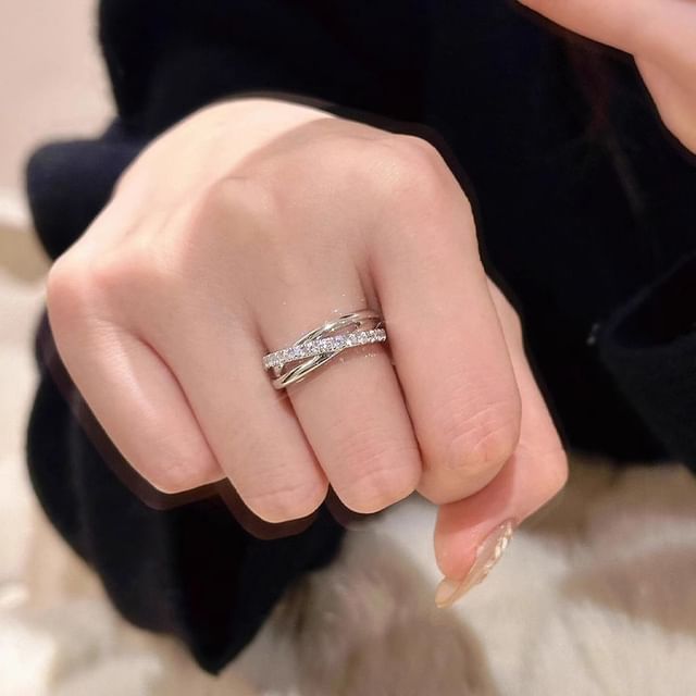 Seirios-Rhinestone Layered Alloy Open Ring