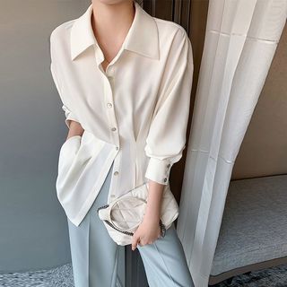 Meatacci Long Sleeve Plain Peplum Shirt Sale