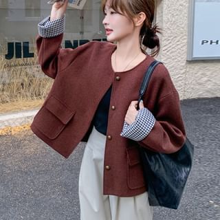 Tzarkozy-Round Neck Plain Button Jacket