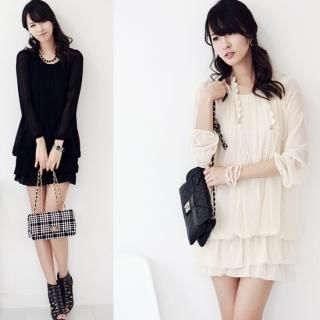 Stylementor-Layered Hem Chiffon Minidress-One Size
