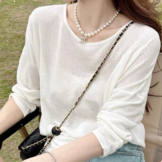 Everose-Long-Sleeve Round Neck Open Back T-Shirt