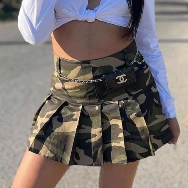 ミニスカート RONRON PLEATS BANDING MINI SKIRT CAMOUFLAGE RR25BSK4588CF Frankie Pleated Mini Skort in garden print | Ramy Brook