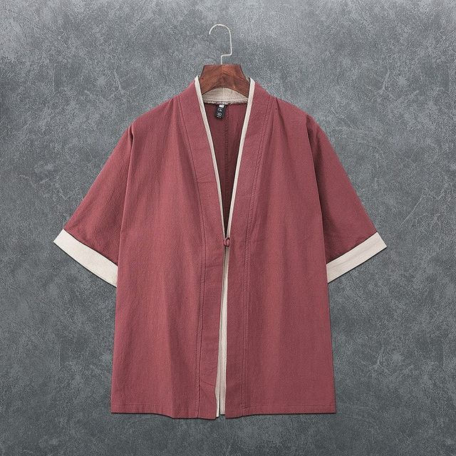FORSETI-Elbow-Sleeve V-Neck Two Tone Kimono Jacket