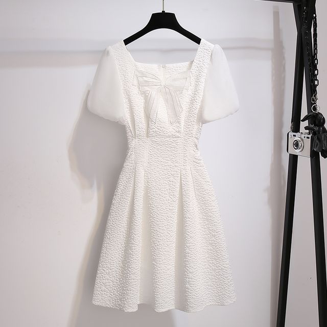Miyapolis - Short-Sleeve Texture A-Line Dress | YesStyle