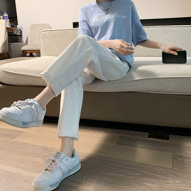 Jaqmine-High Waist Plain Cropped Tapered Jeans