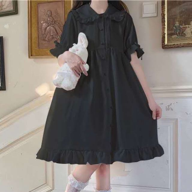 Sisyphi-Short-Sleeve Collared Plain Midi A-Line Dress