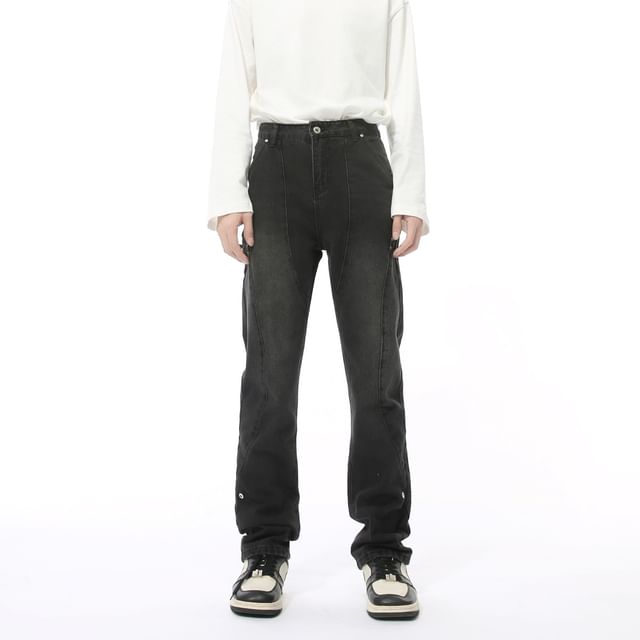 FAERIS-Mid Rise Washed Wide Leg Jeans