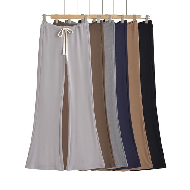 Ulark-Drawstring Waist Plain Flared Pants