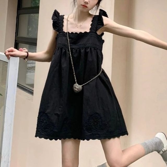 Metonymph - Sleeveless Square Neck Paisley Embroidered Ruffle Mini Smock  Dress | YesStyle