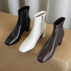 Comof - Block Heel Zip Short Boots Comof - Block Heel Zip Short Boots