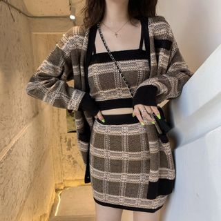 plaid knitted cardigan