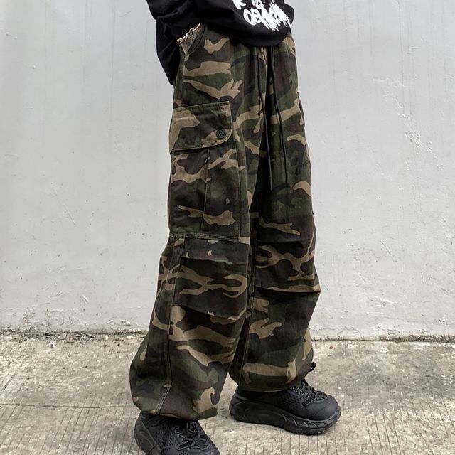 HBER Mens Camo Cargo Pants Baggy Jeans Mid Rise Wide Leg