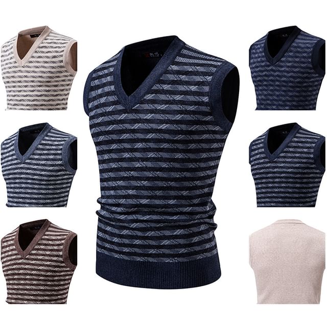 Phoneus-V-Neck Striped Sweater Vest